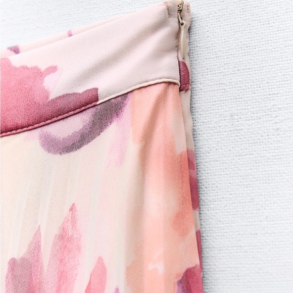 Zara metallic thread floral print pleated midi skirt 9878/055 - Picture 8 of 12